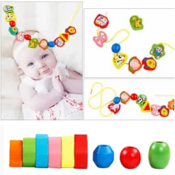 9-36pcs Baby Wooden Toys Cartoon Fruit Animal Stringing Threading Wooden Beads Toy Monterssori Educational Toys For Kids