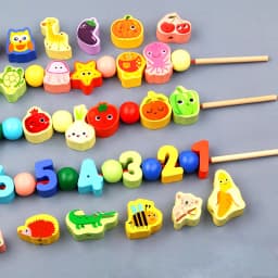 9-36pcs Baby Wooden Toys Cartoon Fruit Animal Stringing Threading Wooden Beads Toy Monterssori Educational Toys For Kids