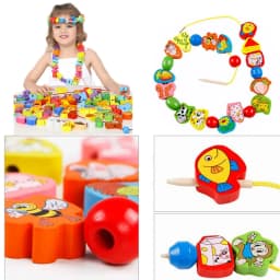 9-36pcs Baby Wooden Toys Cartoon Fruit Animal Stringing Threading Wooden Beads Toy Monterssori Educational Toys For Kids