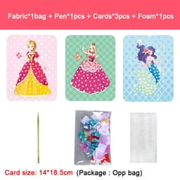 Fabric Art Frenzy Toys for Girls Dress Up Animal Princess Creative Puzzle Puncture Poke Boards Kids DIY Handmade Crafts Kits