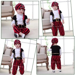 Baby Boys Girls Captain Pirate Costume Infant Toddler Romper Jumpsuit Umorden Halloween Purim Party Fancy Dress Red Stripe