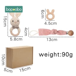Bopoobo 3PCS/5PCS Crochet Bunny Baby Teether Rattle Animal Beech Wood Teether Pacifier Chain Crochet Rattle For Newborn Baby