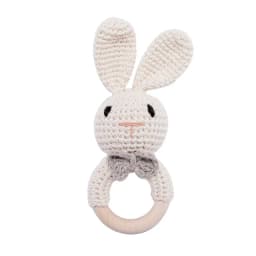 Bopoobo 3PCS/5PCS Crochet Bunny Baby Teether Rattle Animal Beech Wood Teether Pacifier Chain Crochet Rattle For Newborn Baby