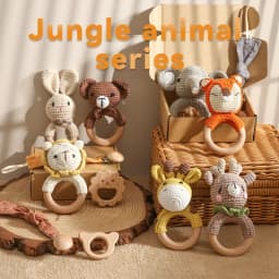 Bopoobo 3PCS/5PCS Crochet Bunny Baby Teether Rattle Animal Beech Wood Teether Pacifier Chain Crochet Rattle For Newborn Baby