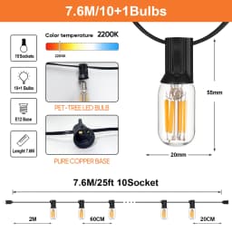 65FT Waterproof String Light IP45 Connectable Led Replacement Bulb T20 2W E12 Base EU Plug US Plug Outdoor Garden Garland Lights