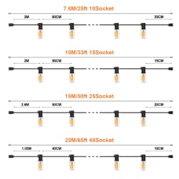 65FT Waterproof String Light IP45 Connectable Led Replacement Bulb T20 2W E12 Base EU Plug US Plug Outdoor Garden Garland Lights