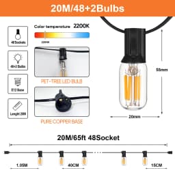 65FT Waterproof String Light IP45 Connectable Led Replacement Bulb T20 2W E12 Base EU Plug US Plug Outdoor Garden Garland Lights