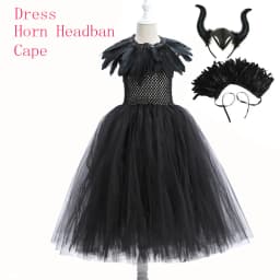 2-10Y Maleficent Mesh Frock Off Shoulder Gothic Black Tutu Dress Evil Queen Villain Cosplay Clothing Halloween Toddler Apparel