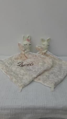 Personalized Name Bunny Toy Lovely Baby Towel Feeding Bib Soft Security Blanket doudou Cotton Burping Cloth Infant Shower Gift