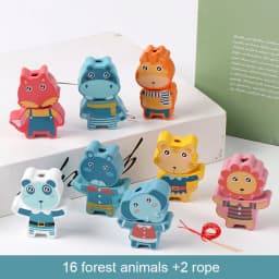 Kids Montessori Wooden Lacing Toy DIY Wooden Beads For Children Cartoon Animals Fruit Letter Digital Beads Threading Toys Gifts