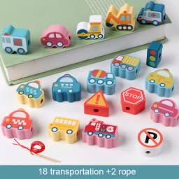 Kids Montessori Wooden Lacing Toy DIY Wooden Beads For Children Cartoon Animals Fruit Letter Digital Beads Threading Toys Gifts