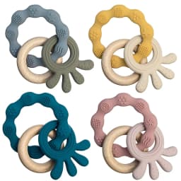 1pc Baby Teether Silicone Bracelet Cute Animal Silicone Pendant Wood Ring Teething Rattle for Baby Accessories Toys