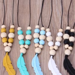 Silicone Feather Baby Teether Bead BPA DIY Infant Teething Necklace Pendant Jewelry Nursing Shower Toy