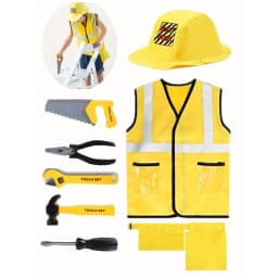 Toddler Construction Worker Vest Costume, Worker 5 Piece Playset, Yellow Reflective Vest with Tools, Party Dress Up