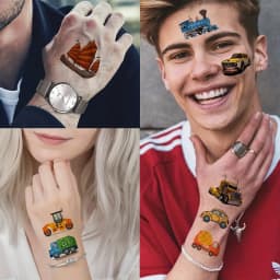 50 PCS Bulk Construction Temporary Tattoos for Boys Girls Face Arm 3D Excavator Bulldozer Truck Racing Car Fake Tattoo Sticker