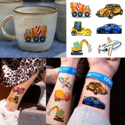 50 PCS Bulk Construction Temporary Tattoos for Boys Girls Face Arm 3D Excavator Bulldozer Truck Racing Car Fake Tattoo Sticker