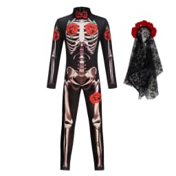 Girls Rose Skeleton Scary Halloween Cosplay Ghost Bride Gothic Jumpsuit Costume Dress Role Play Carnival Children Party Outfit
