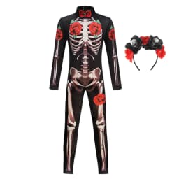 Girls Rose Skeleton Scary Halloween Cosplay Ghost Bride Gothic Jumpsuit Costume Dress Role Play Carnival Children Party Outfit