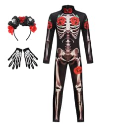 Girls Rose Skeleton Scary Halloween Cosplay Ghost Bride Gothic Jumpsuit Costume Dress Role Play Carnival Children Party Outfit