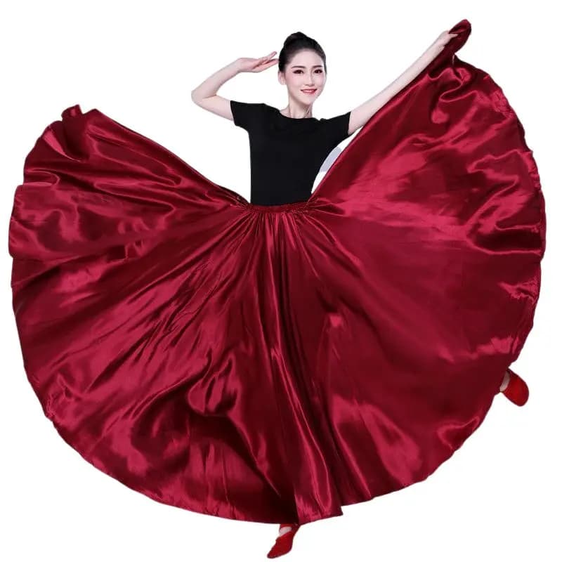 Shining Satin Long Spanish Skirt Swing Dancing Skirt Belly Dance Skirt Sun Skirt 14 Colors Available VL-310