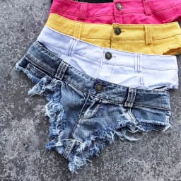 Qisin 2023 New Women Sexy Low Waist Hole Tassel Denim Shorts Jeans Thong Short Feminino