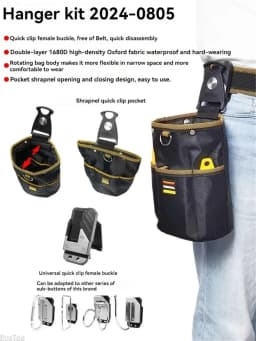 NAKIOO Nail Screw Storage Bag with Buckle Quick Hanging Can Tighten Tool Bag for Carpenter Electrician Cylinder