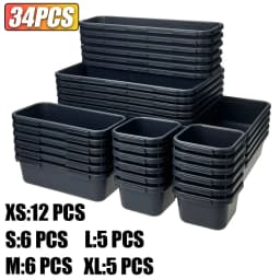 61/45/34/24/9PCS Desk Drawer Organizers 5 Size Interlocking Shallow Tool Organizer Tray Dividers Toolbox Storage Bins Container