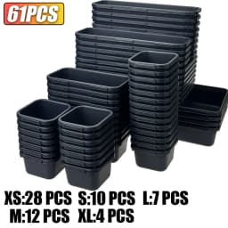 61/45/34/24/9PCS Desk Drawer Organizers 5 Size Interlocking Shallow Tool Organizer Tray Dividers Toolbox Storage Bins Container