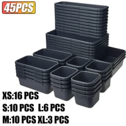 61/45/34/24/9PCS Desk Drawer Organizers 5 Size Interlocking Shallow Tool Organizer Tray Dividers Toolbox Storage Bins Container