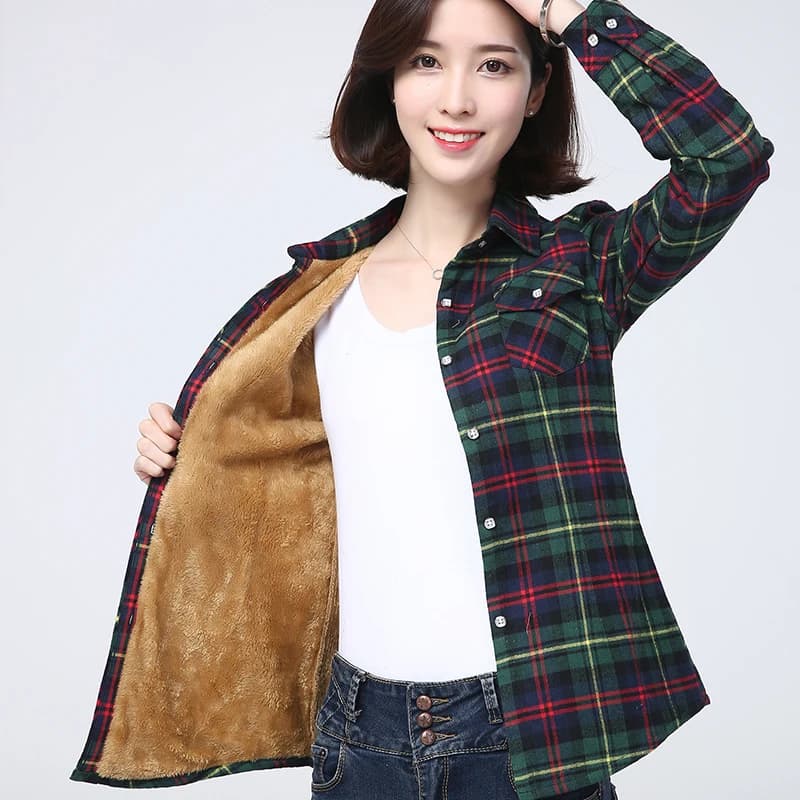 2025 Winter New Plus Thick Fleece Women's Warm Plaid Shirt Coat Lady Casual Velvet Jacket Tops Hot Brand Woman Clothes Outerwear