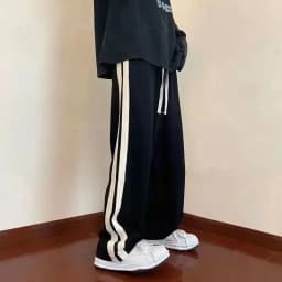 2025 Korean Fashion Wide Leg Pant Women Loose Casual Striped High Waist Woman Hiphop Elastic Waists Pocket Straight Pants