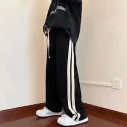 2025 Korean Fashion Wide Leg Pant Women Loose Casual Striped High Waist Woman Hiphop Elastic Waists Pocket Straight Pants