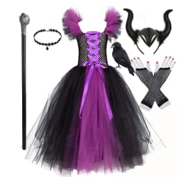 Children 's Cosplay Apparel for Halloween 2024 Maleficent Costume Tutu Dress Girl Evil Queen Disguise Witch Gown Villain Costume