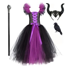 Children 's Cosplay Apparel for Halloween 2024 Maleficent Costume Tutu Dress Girl Evil Queen Disguise Witch Gown Villain Costume