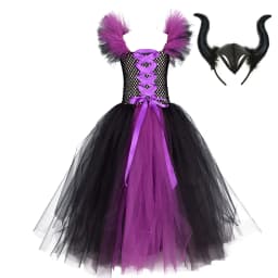 Children 's Cosplay Apparel for Halloween 2024 Maleficent Costume Tutu Dress Girl Evil Queen Disguise Witch Gown Villain Costume