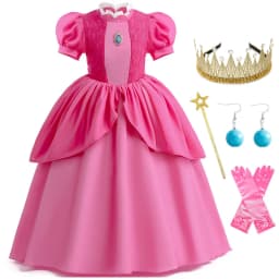 Princess Peach Chiffon Lace Girls Cosplay Dress Baby Kids Vestidos Party Dresses Carnival Halloween Costume for 3-11 years