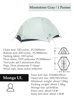 Naturehike Mongar Tent Camping Tent 2 Person Ultralight Professional Waterproof & Windproof Backpack Tent 20D Nylon Travel Tent