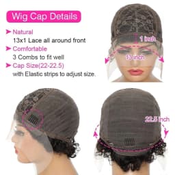 Short Pixie Cut Wig Human Hair 6 Inch 13x1 Brazilian Remy Hair Curly Bob Wig Transparent Lace Wig Preplucked Hairline Yarra