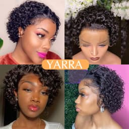 Short Pixie Cut Wig Human Hair 6 Inch 13x1 Brazilian Remy Hair Curly Bob Wig Transparent Lace Wig Preplucked Hairline Yarra