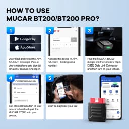 MUCAR BT200 / BT200 Pro OBD2 Scanner Auto Full System Diagnostic Lifetime Free Oil SAS Reset Free 1 Year Car Diagnosis Tools