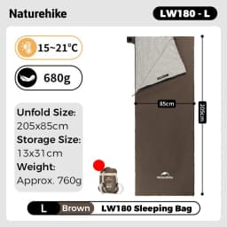 Naturehike Sleeping Bag LW180 Ultralight Waterproof Cotton Sleeping Bag Summer Hiking Camping Sleeping Bag Envelope Sleeping Bag