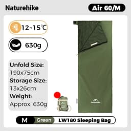 Naturehike Sleeping Bag LW180 Ultralight Waterproof Cotton Sleeping Bag Summer Hiking Camping Sleeping Bag Envelope Sleeping Bag