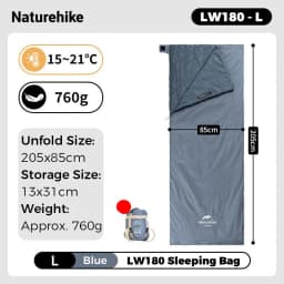Naturehike Sleeping Bag LW180 Ultralight Waterproof Cotton Sleeping Bag Summer Hiking Camping Sleeping Bag Envelope Sleeping Bag