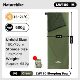 Naturehike Sleeping Bag LW180 Ultralight Waterproof Cotton Sleeping Bag Summer Hiking Camping Sleeping Bag Envelope Sleeping Bag