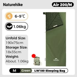 Naturehike Sleeping Bag LW180 Ultralight Waterproof Cotton Sleeping Bag Summer Hiking Camping Sleeping Bag Envelope Sleeping Bag