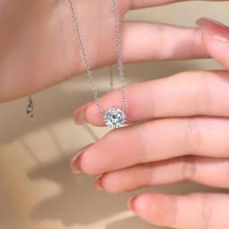 ATTAGEMS 925 Silver Necklace Pendant Round Cut 1.0ct D Color White Moissanite Pass Diamond Test for Women Elegant Necklace