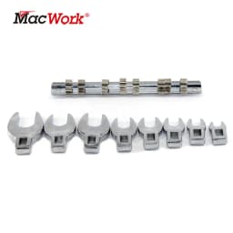 8Pcs 3/8 Inch Drive Crowfoot Wrench Set 10 to 22mm Metric/SAE Imperial Chrome Plated Crow Foot Open End Spanner Brake Wrenches