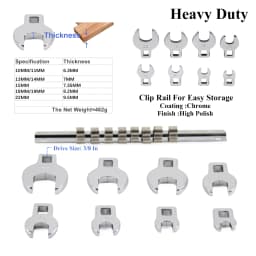 8Pcs 3/8 Inch Drive Crowfoot Wrench Set 10 to 22mm Metric/SAE Imperial Chrome Plated Crow Foot Open End Spanner Brake Wrenches
