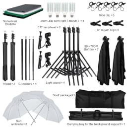 Photography Photo Studio LED Softbox Umbrella Lighting Kit With 4 Color Backdrop 2*3m Background Frame 20W Corn Light