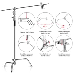 2.6M/8.5FT Stainless Steel Century Foldable Light Stand Tripod Magic Leg Photography C-Stand For Spot Light,Softbox,Photo Studio